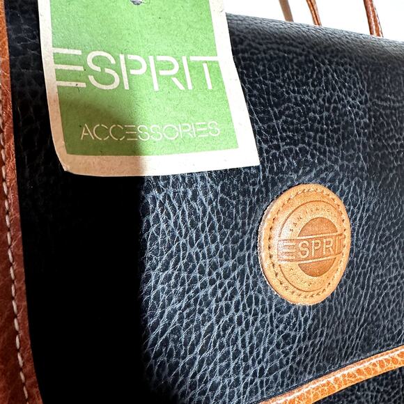 VTG Esprit Accessories Cross Body Bag Magnetic Snap Leather Black Brown - Picture 9 of 10